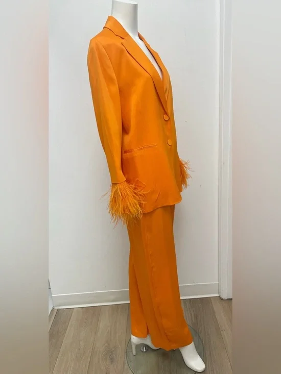 Zara Orange Feather Blazer & Trouser Set Size M - Picture 7 of 7